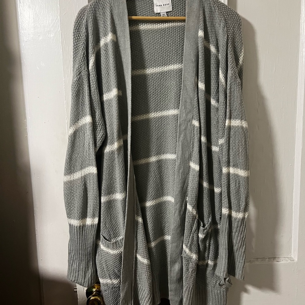 Pink Rose Gray and White Striped Cardigan